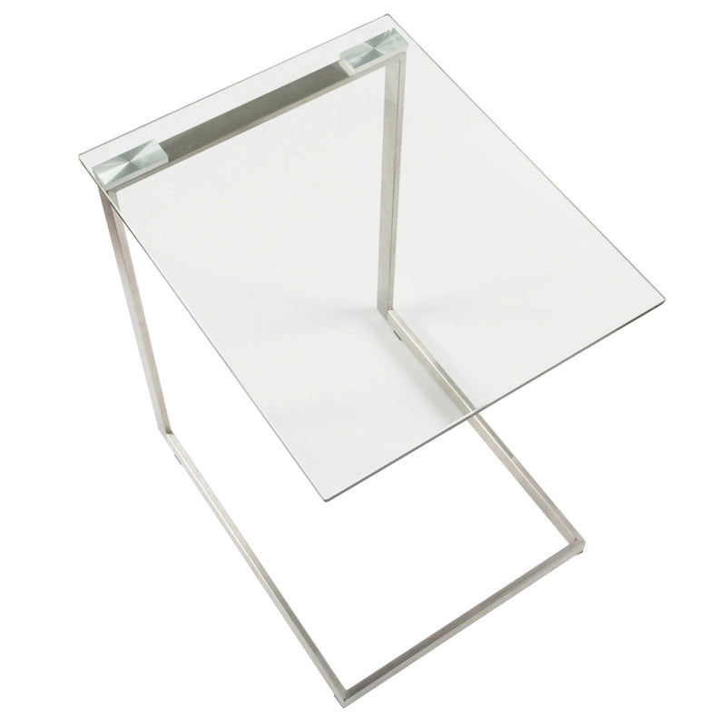 Table d'appoint en acier inoxydable/noir, verre transparent