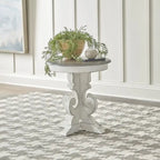 Table d'appoint à piédestal, avec volutes, ronde, blanc antique / bisque vieilli, 1 pièce