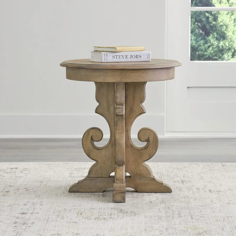 Table d'appoint à piédestal, avec volutes, ronde, blanc antique / bisque vieilli, 1 pièce