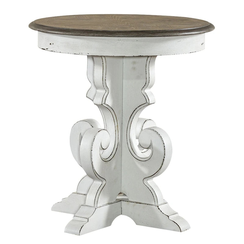 Table d'appoint à piédestal, avec volutes, ronde, blanc antique / bisque vieilli, 1 pièce