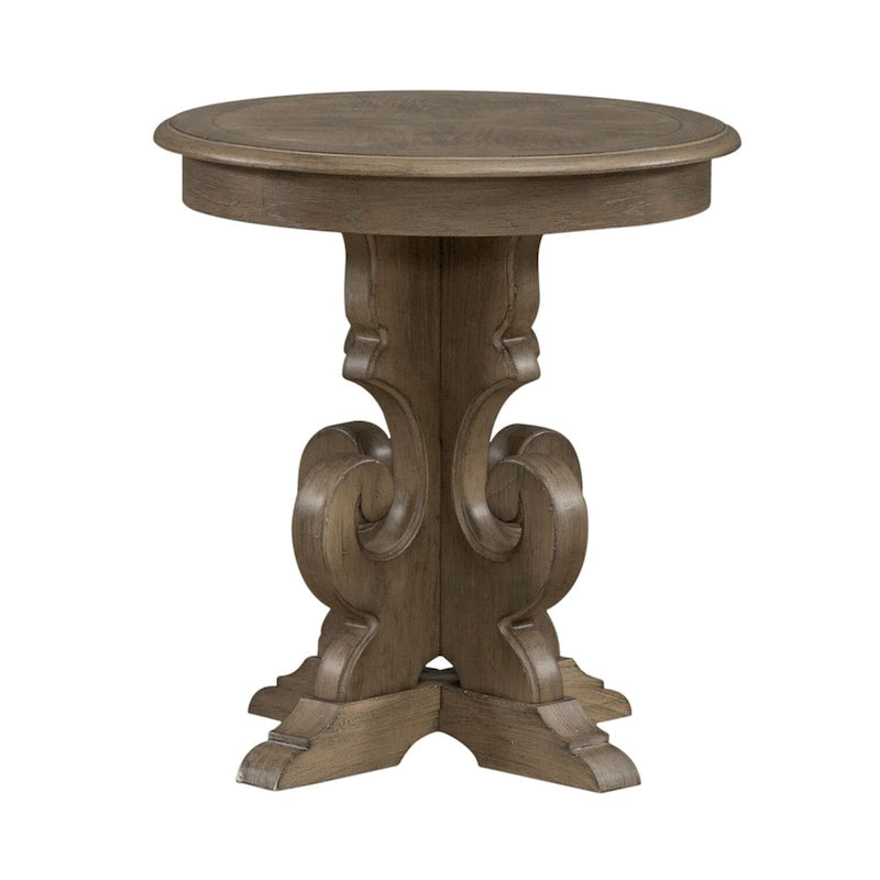Table d'appoint à piédestal, avec volutes, ronde, blanc antique / bisque vieilli, 1 pièce
