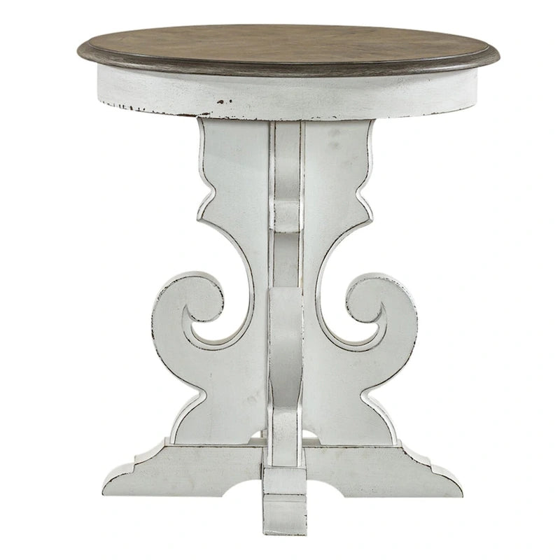 Table d'appoint à piédestal, avec volutes, ronde, blanc antique / bisque vieilli, 1 pièce