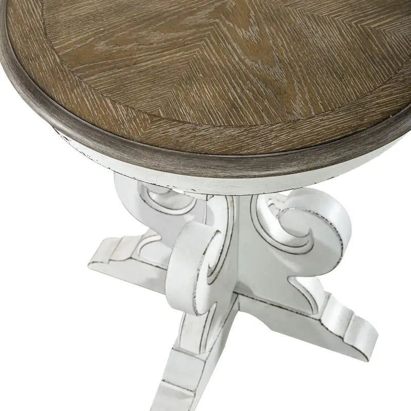Table d'appoint à piédestal, avec volutes, ronde, blanc antique / bisque vieilli, 1 pièce