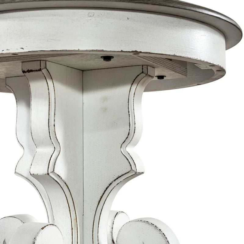 Table d'appoint à piédestal, avec volutes, ronde, blanc antique / bisque vieilli, 1 pièce