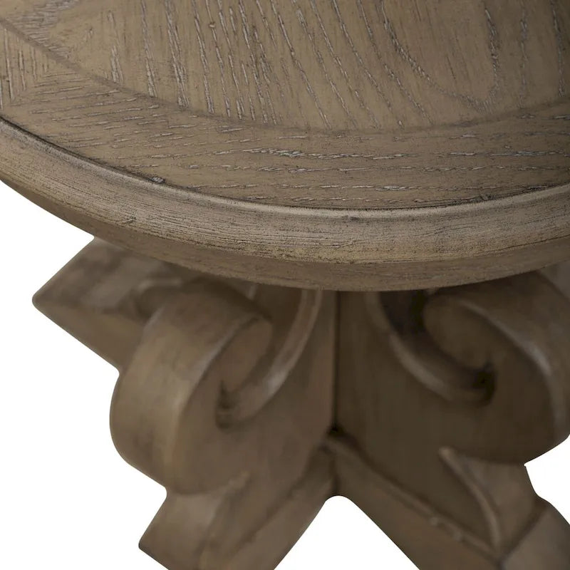 Table d'appoint à piédestal, avec volutes, ronde, blanc antique / bisque vieilli, 1 pièce