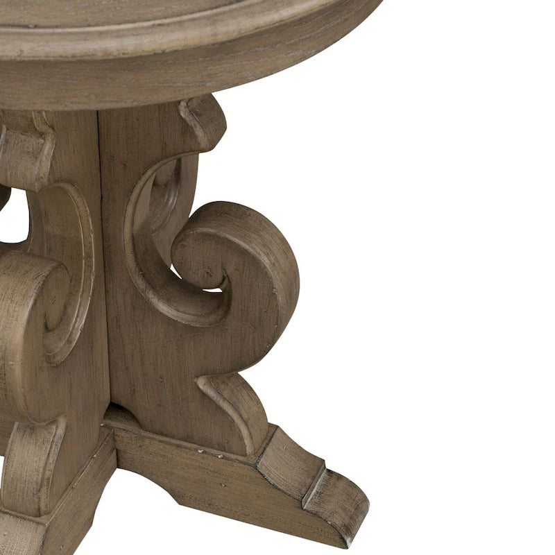Table d'appoint à piédestal, avec volutes, ronde, blanc antique / bisque vieilli, 1 pièce