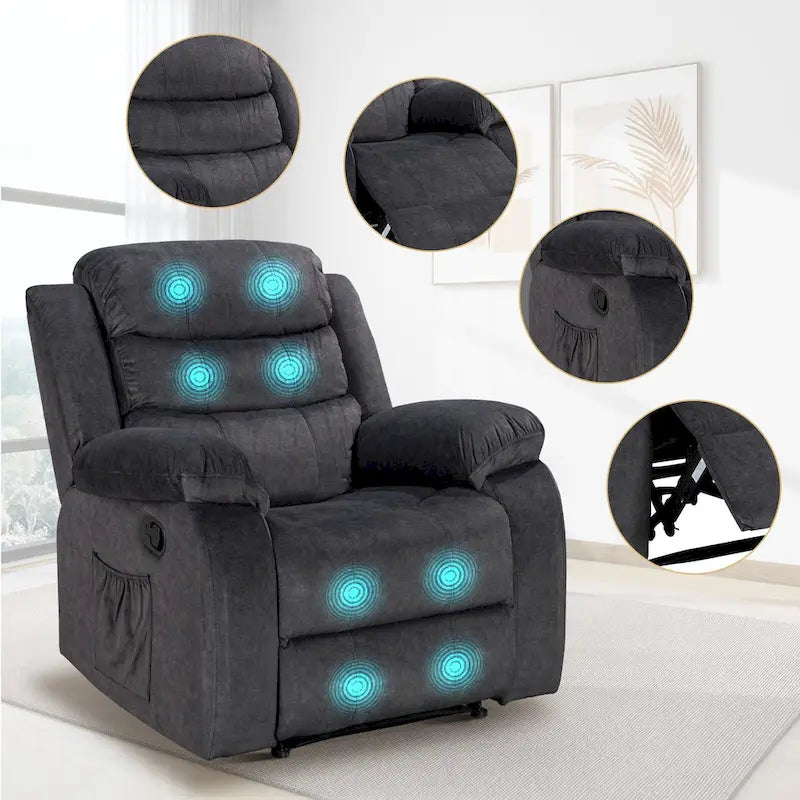 Fauteuil inclinable individuel avec massage et chaleur – Chenille/Velours, plusieurs coloris