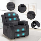 Fauteuil inclinable individuel avec massage et chaleur – Chenille/Velours, plusieurs coloris