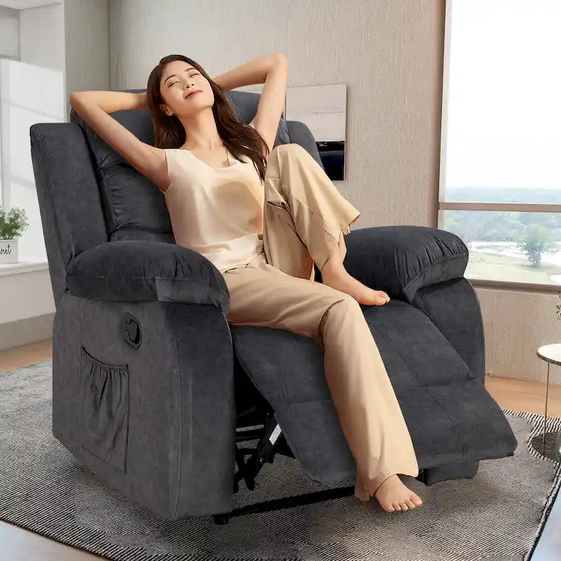 Fauteuil inclinable individuel avec massage et chaleur – Chenille/Velours, plusieurs coloris