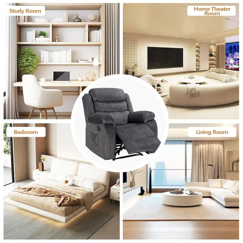 Fauteuil inclinable individuel avec massage et chaleur – Chenille/Velours, plusieurs coloris