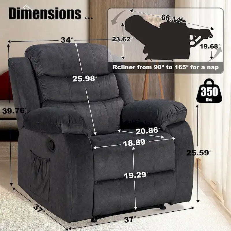 Fauteuil inclinable individuel avec massage et chaleur – Chenille/Velours, plusieurs coloris