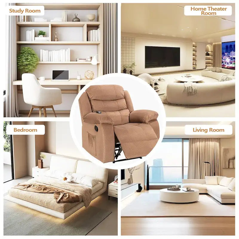 Fauteuil inclinable individuel avec massage et chaleur – Chenille/Velours, plusieurs coloris