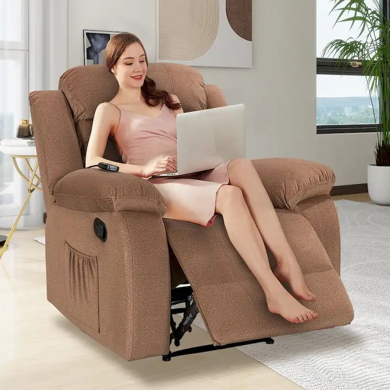 Fauteuil inclinable individuel avec massage et chaleur – Chenille/Velours, plusieurs coloris