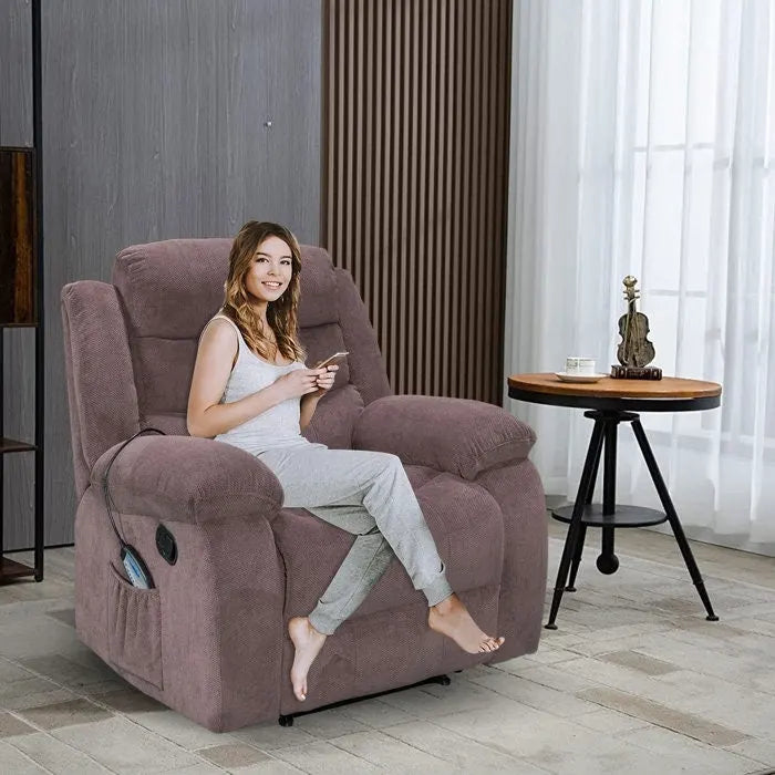 Fauteuil inclinable individuel avec massage et chaleur – Chenille/Velours, plusieurs coloris