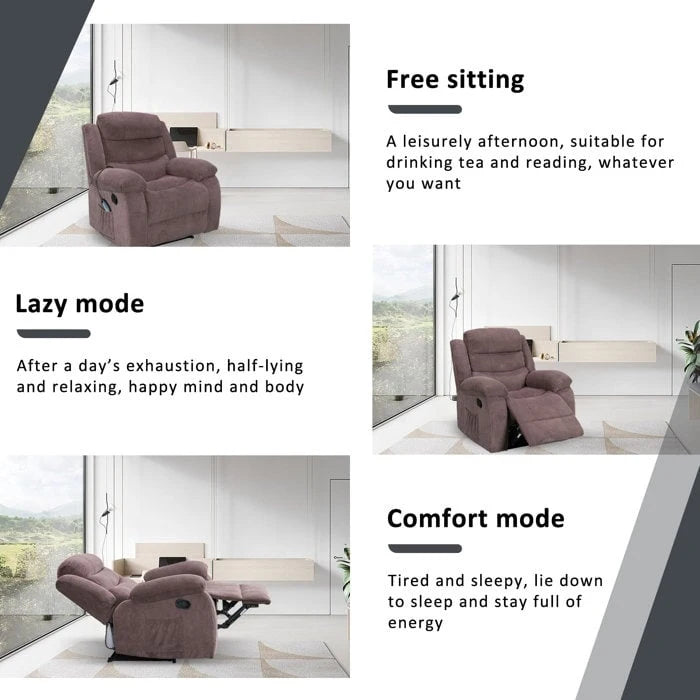 Fauteuil inclinable individuel avec massage et chaleur – Chenille/Velours, plusieurs coloris