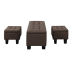 Banc de rangement capitonné bleu/marron, 3 pièces