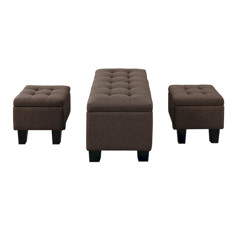 Banc de rangement capitonné bleu/marron, 3 pièces