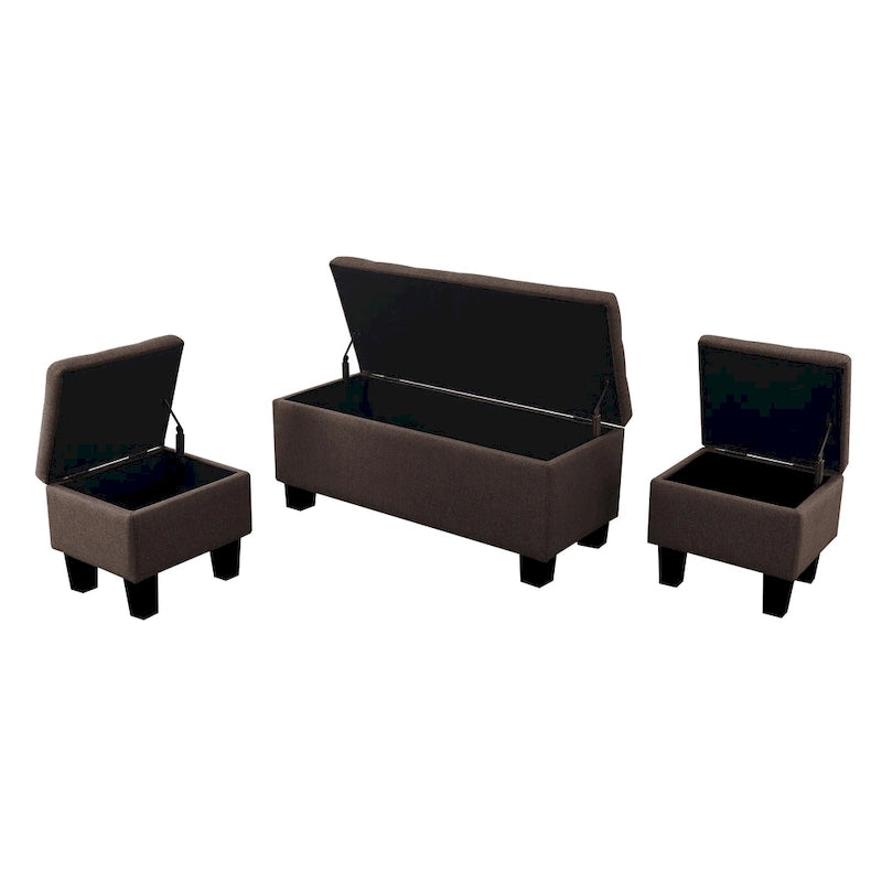 Banc de rangement capitonné bleu/marron, 3 pièces