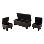 Banc de rangement capitonné bleu/marron, 3 pièces