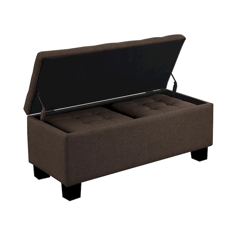 Banc de rangement capitonné bleu/marron, 3 pièces