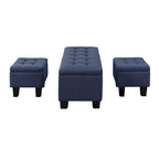 Banc de rangement capitonné bleu/marron, 3 pièces