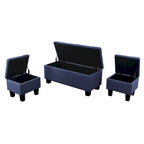 Banc de rangement capitonné bleu/marron, 3 pièces