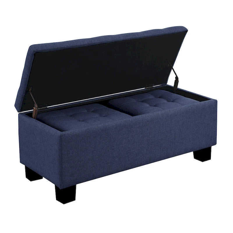Banc de rangement capitonné bleu/marron, 3 pièces