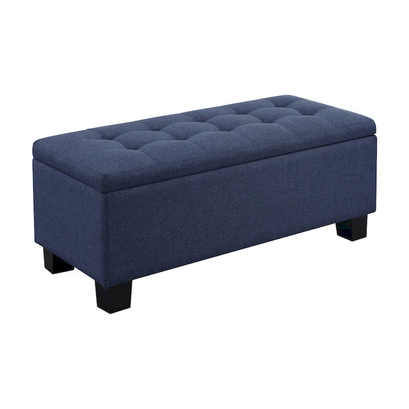 Banc de rangement capitonné bleu/marron, 3 pièces