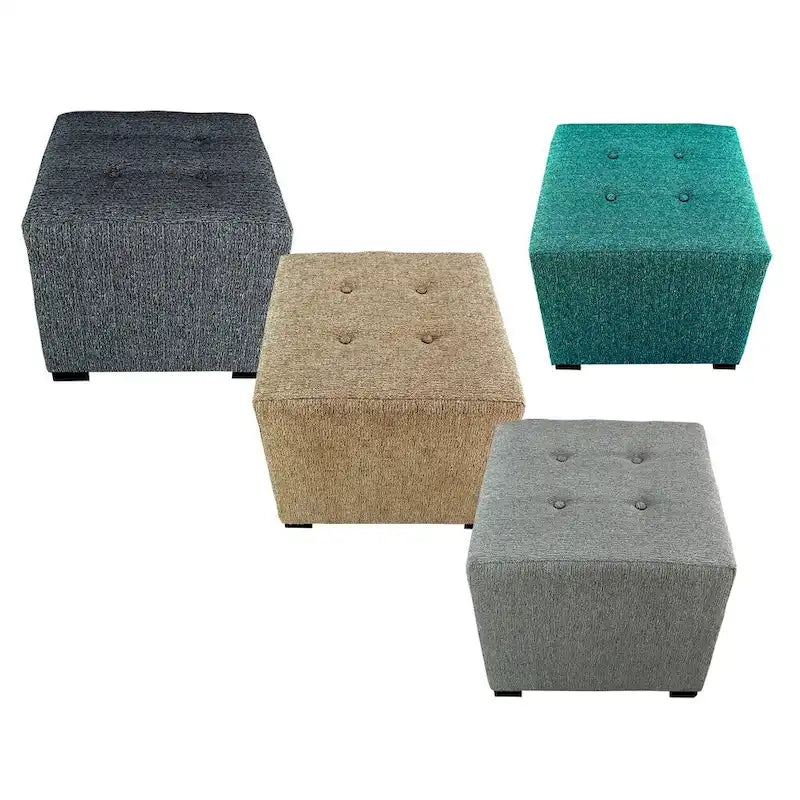 Pouffe carré capitonné 4 boutons, 1 place - Anthracite / Fauve / Gris / Sarcelle