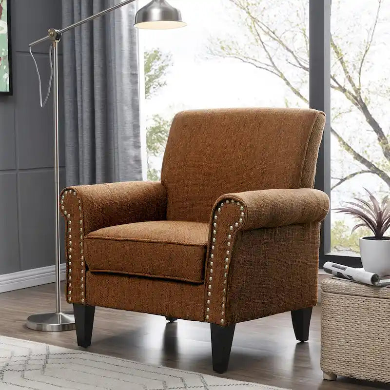 Fauteuil d'appoint à accoudoirs arrondis – Chenille/Tweed, 1 place, plusieurs coloris
