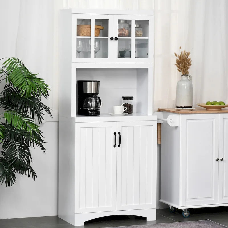 Buffet de cuisine blanc/gris avec porte vitrée, pour foyer de 2 personnes