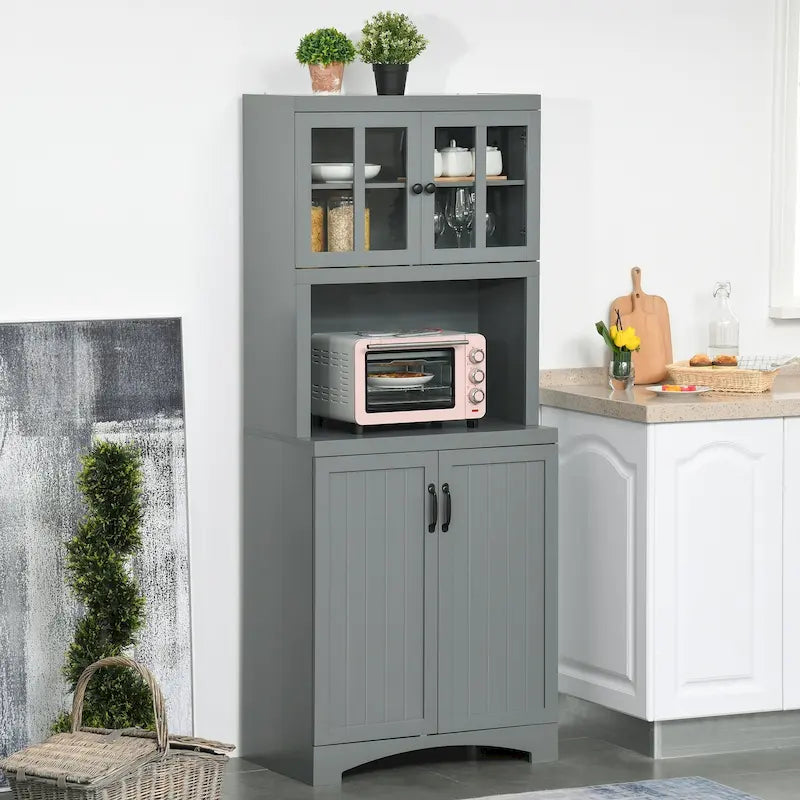 Buffet de cuisine blanc/gris avec porte vitrée, pour foyer de 2 personnes