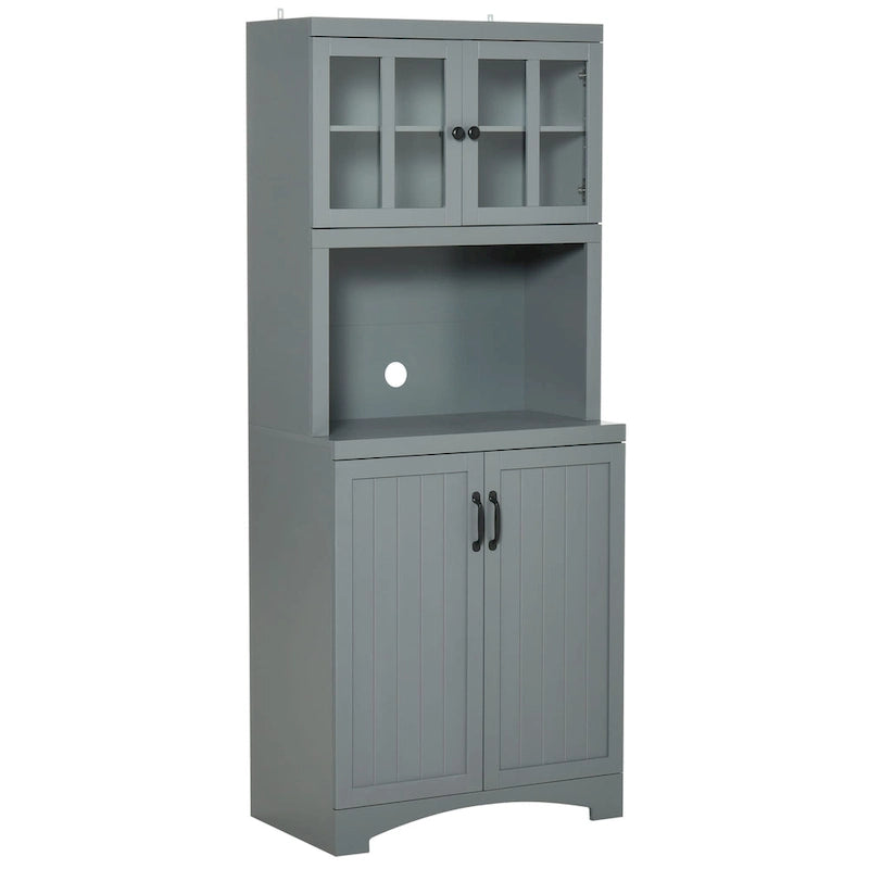 Buffet de cuisine blanc/gris avec porte vitrée, pour foyer de 2 personnes