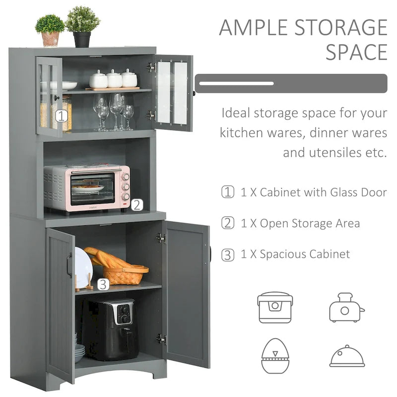 Buffet de cuisine blanc/gris avec porte vitrée, pour foyer de 2 personnes