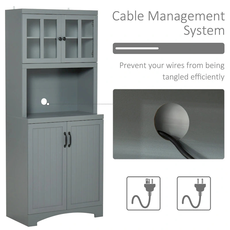 Buffet de cuisine blanc/gris avec porte vitrée, pour foyer de 2 personnes