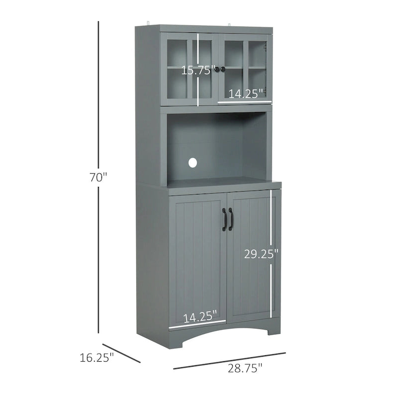 Buffet de cuisine blanc/gris avec porte vitrée, pour foyer de 2 personnes