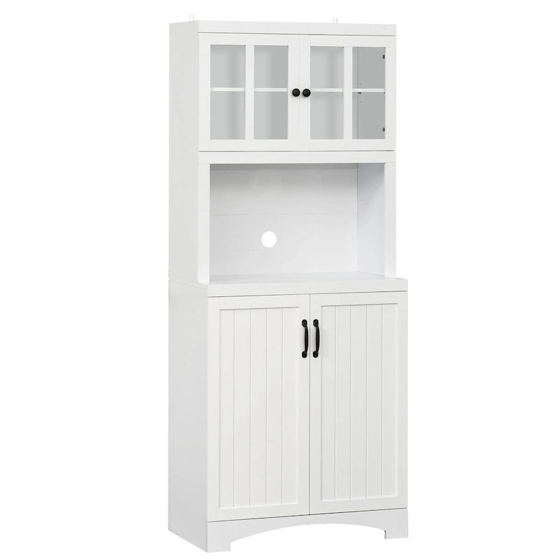 Buffet de cuisine blanc/gris avec porte vitrée, pour foyer de 2 personnes