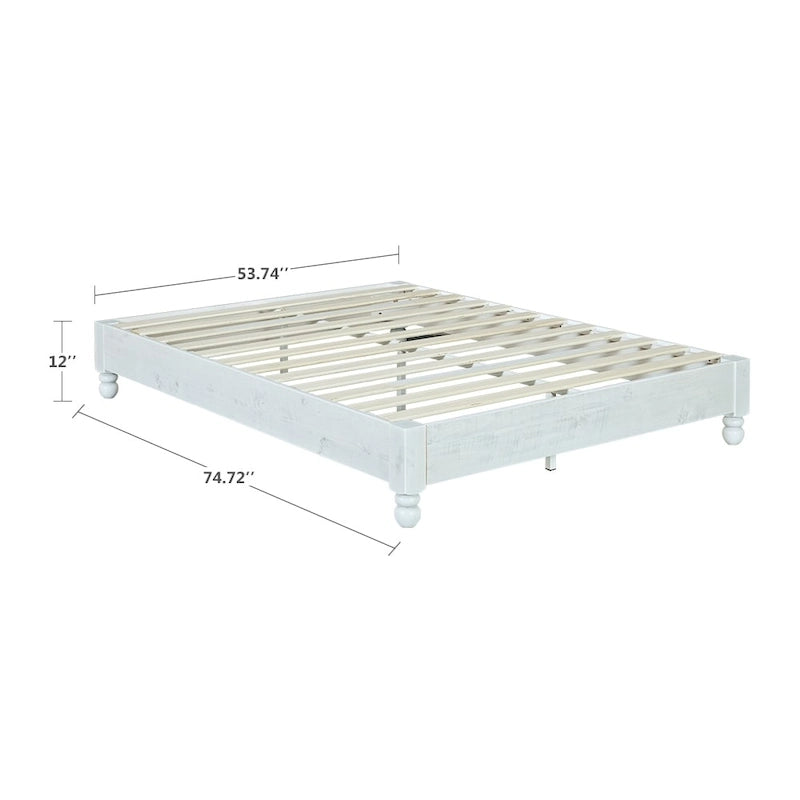 Cadre de lit plateforme en bois massif blanchi, lit double/Queen/King, 1 personne