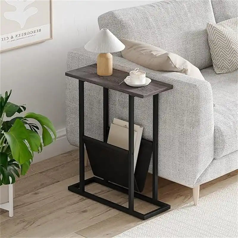 Table d'appoint étroite blanche / grise / noire / marron rustique avec sac de rangement, pour 1 personne