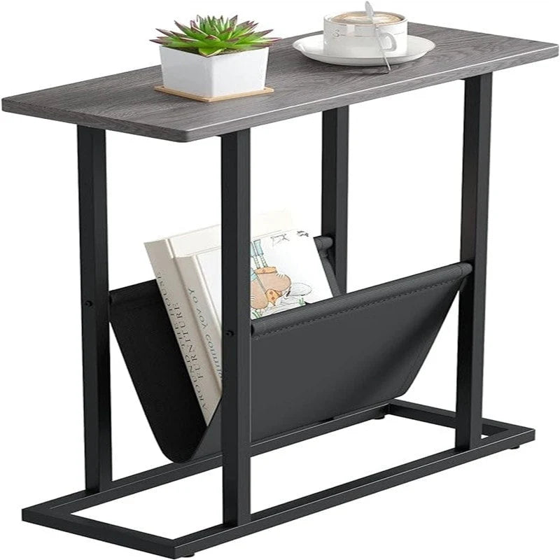 Table d'appoint étroite blanche / grise / noire / marron rustique avec sac de rangement, pour 1 personne
