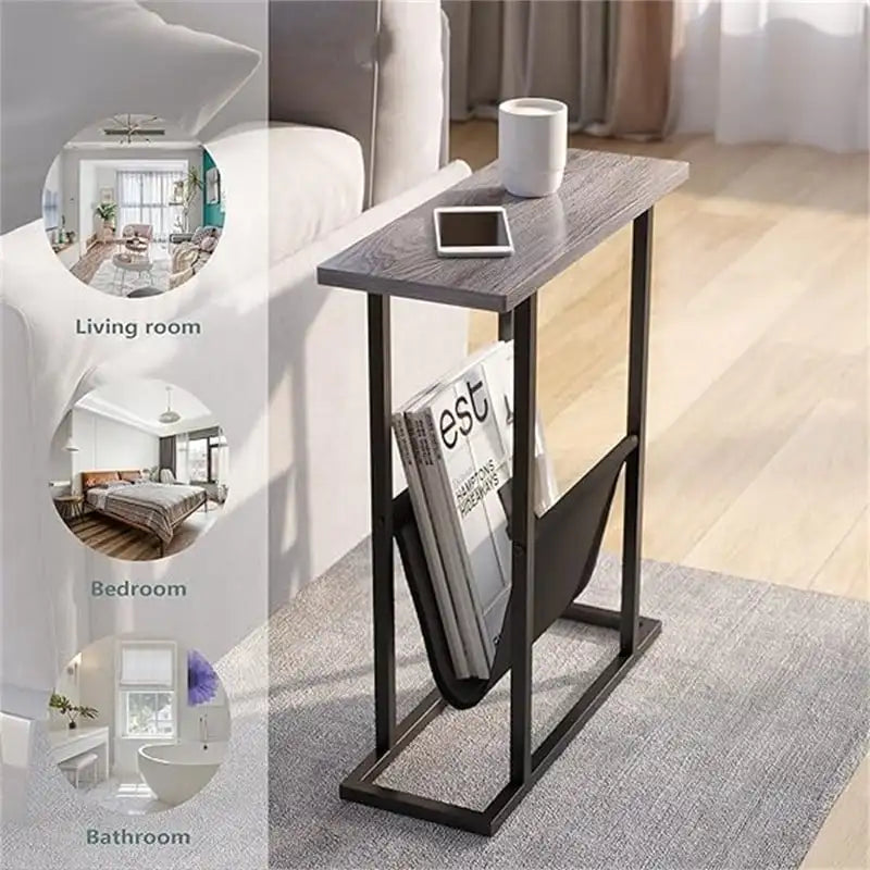 Table d'appoint étroite blanche / grise / noire / marron rustique avec sac de rangement, pour 1 personne