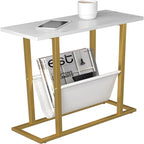 Table d'appoint étroite blanche / grise / noire / marron rustique avec sac de rangement, pour 1 personne
