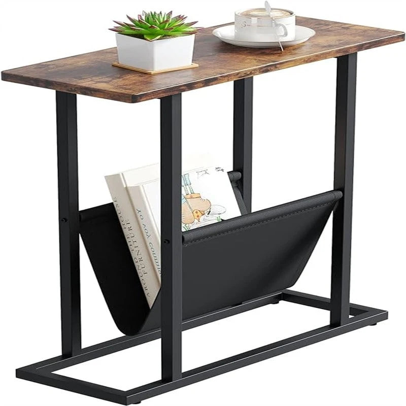 Table d'appoint étroite blanche / grise / noire / marron rustique avec sac de rangement, pour 1 personne