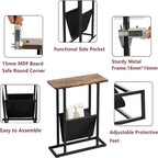 Table d'appoint étroite blanche / grise / noire / marron rustique avec sac de rangement, pour 1 personne