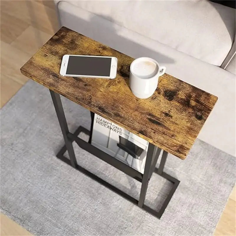 Table d'appoint étroite blanche / grise / noire / marron rustique avec sac de rangement, pour 1 personne