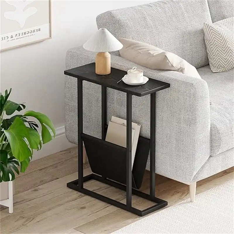 Table d'appoint étroite blanche / grise / noire / marron rustique avec sac de rangement, pour 1 personne
