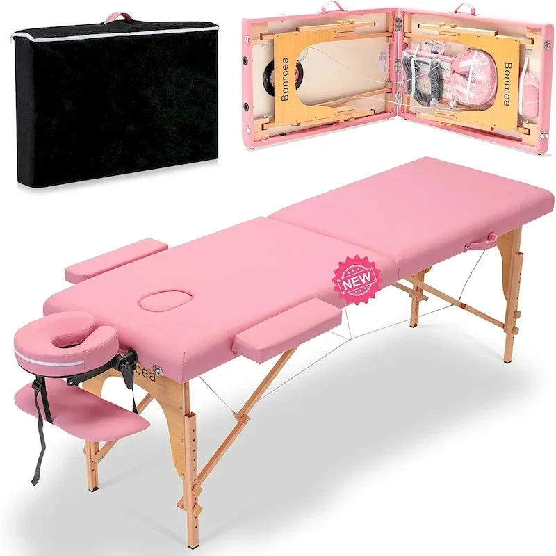 Table de massage pliante portable rose / bordeaux / crème / fuchsia / noire avec étui, simple