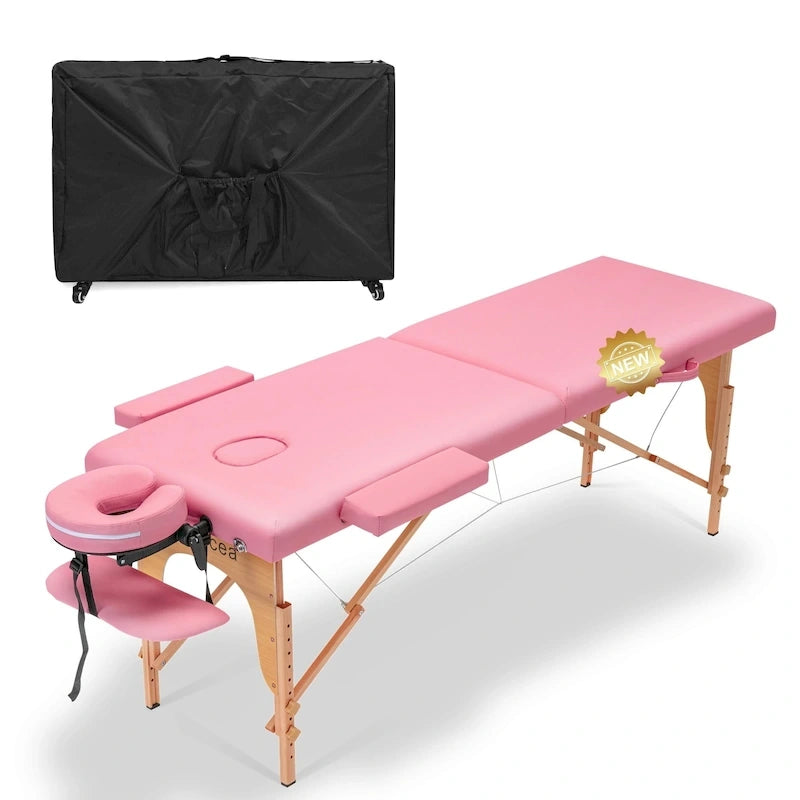 Table de massage pliante portable rose / bordeaux / crème / fuchsia / noire avec étui, simple