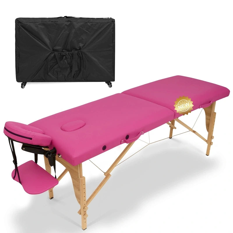 Table de massage pliante portable rose / bordeaux / crème / fuchsia / noire avec étui, simple