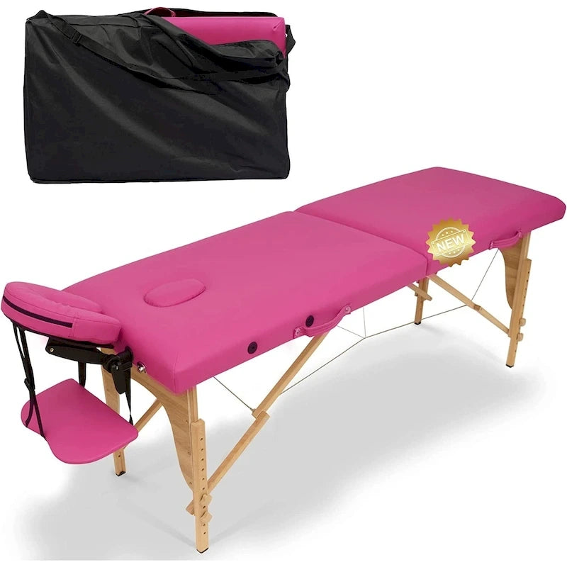 Table de massage pliante portable rose / bordeaux / crème / fuchsia / noire avec étui, simple